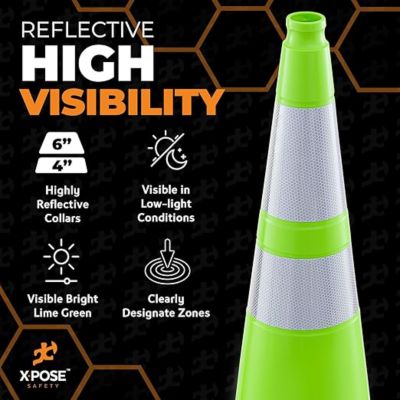Image showing  Traffic Cone 36 in. 10 lb. Lime with Reflective Collars