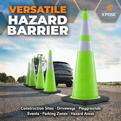 Image showing 5 th Xpose Safety Traffic Cone 36 in. 10 lb. Lime with Reflective Collars