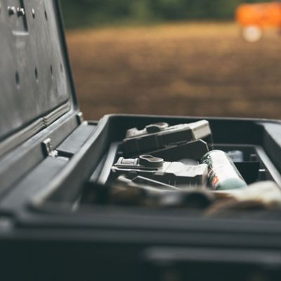 Image showing  Squad Box with Manual Latch and Slide Bracket- Portable and Lockable Storage for Pickup Trucks/Jeeps/Various SUV's, Gray