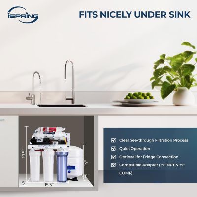 Image showing 5 th iSpring Under Sink 6-Stage Reverse Osmosis Drinking Filtration System with Alkaline Remineralization, and Pump