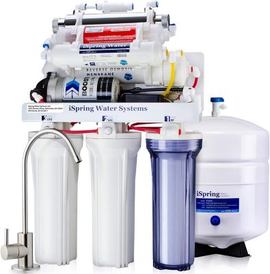 iSpring 100 GPD Reverse Osmosis Water Filtration System With Booster Pump, Alkaline Filter And UV light