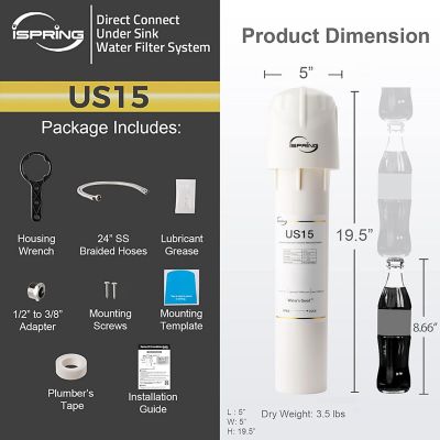 Image showing  Water Filter Under Sink, Up to 15,000 gal Capacity, Leak-free Direct Connect Under Sink Water Filter System, US15L