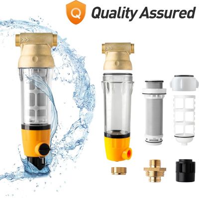 Image showing  Large Reusable Whole Spin-down Sediment Water Filter with Scraper and Brass Top Clear Housing, 50 Micron