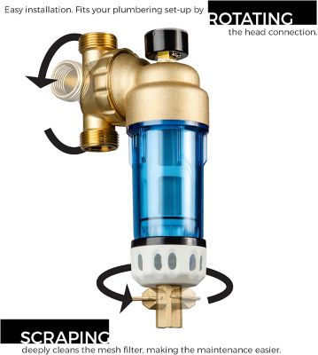 Image showing  Reusable Spin Down Sediment Water Filter with Push-Fit Plumbing Fittings, WSP50GR ACPF12MPT12X2