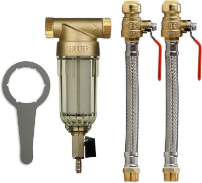 iSpring Reusable Spin Down Sediment Water Filter with Push Fit Ball Valve
