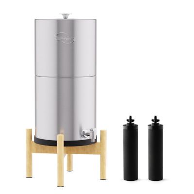 iSpring Gravity-Fed Stainless Steel Countertop Water Filter System with Natural Wood Base