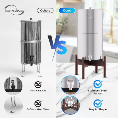 Image showing  Gravity-Fed Stainless Steel Countertop Water Filter System with Dark Wood Base