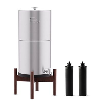 iSpring Gravity-Fed Stainless Steel Countertop Water Filter System with Black Wood Base