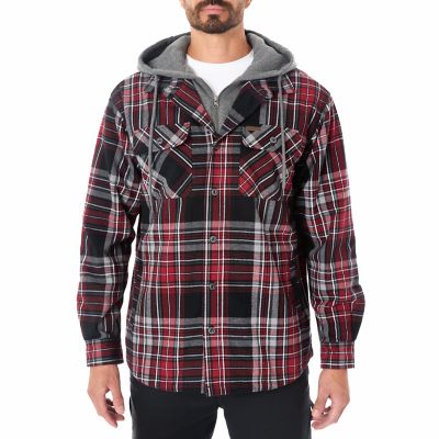 Smith's Workwear Big Men's Sherpa-Lined Hooded Flannel Shirt-Jacket with Inset