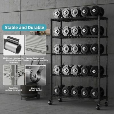 Image showing  6-Tier NSF Certified Storage Shelves, HD Steel Wire Shelving Unit with Wheels & Adjustable Feet (18 D x 48 W x 72in. H)