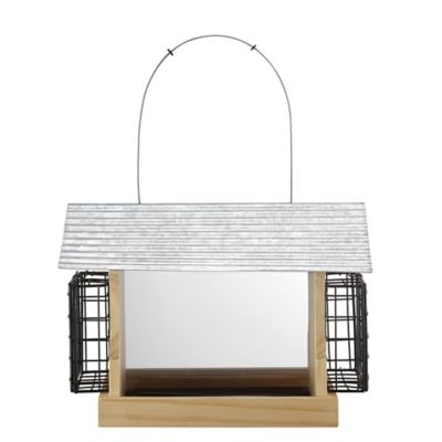 Image showing  5 lb. Suet Combo Wooden Bird Feeder with Galvanized Roof