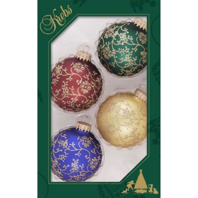 Christmas by Krebs Multicolor 2.63 in. Gold Glitter lace Glass Christmas Tree Ornaments, Set of 4