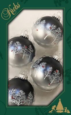 Christmas by Krebs Multicolor 2.63 in. Glass Ball with Trees and Cardinals Christmas Tree Ornaments, Set of 4