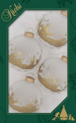 Christmas by Krebs Frost 2.63 in. Gold Bethlehem Scene Glass Christmas Tree Ornaments, Set of 4