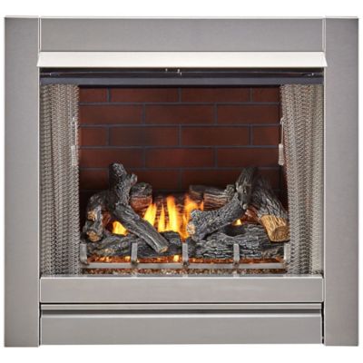 Duluth Forge Outdoor Fireplace Insert with Concrete Log Set and Vintage Red Brick Fiber Liner