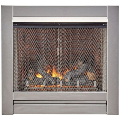Image showing  Outdoor Fireplace Insert with Concrete Log Set and Vintage Red Brick Fiber Liner