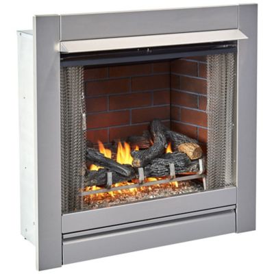Image showing  Outdoor Fireplace Insert with Concrete Log Set and Vintage Red Brick Fiber Liner