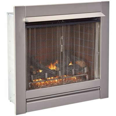 Image showing  Outdoor Fireplace Insert with Concrete Log Set and Vintage Red Brick Fiber Liner