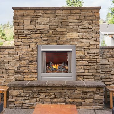 Image showing  Outdoor Fireplace Insert with Concrete Log Set and Vintage Red Brick Fiber Liner