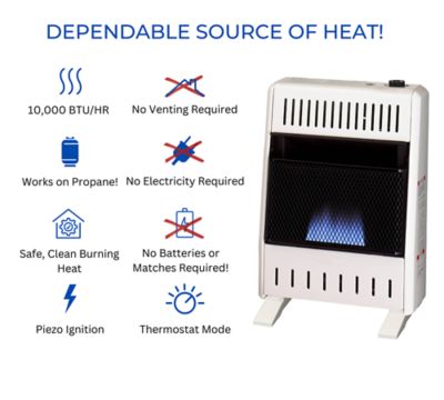 Image showing  Natural Gas Ventless Blue Flame Heater with Base Feet, 10,000 BTU, T-Stat Control