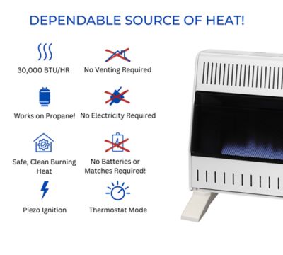 Image showing  Liquid Propane Ventless Blue Flame Heater with Base Feet, 28,000 BTU, T-Stat Control