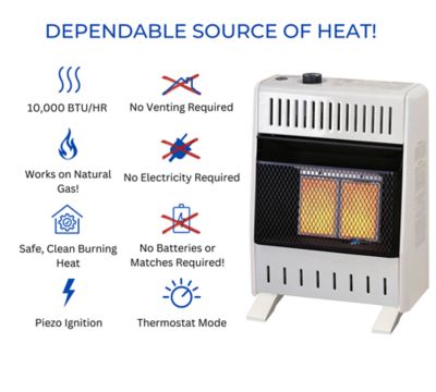 Image showing  Ventless Natural Gas Infrared Plaque Heater with Base Feet - 10,000 BTU, T-Stat Control