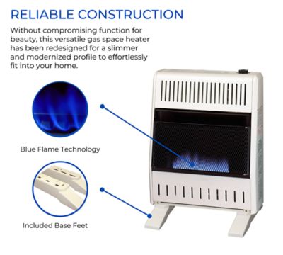 Image showing  Ventless Liquid Propane Blue Flame Heater with Base Feet - 20,000 BTU, Manual Control