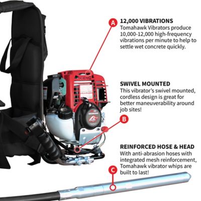 Image showing 2 th Tomahawk Power 2HP Honda Concrete Vibrator with 16 ft. 2 in.Head Flex Shaft Cable Whip Backpack 12000 VPM