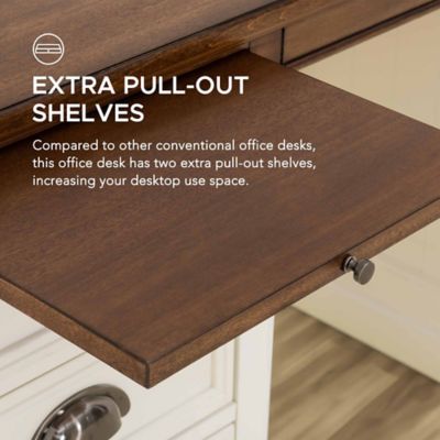 Image showing 5 th Sunjoy 58 in. Double Pedestal Desk Home Office Computer Desk Workstation with Charging Station 3 Drawers and 2 Cabinets