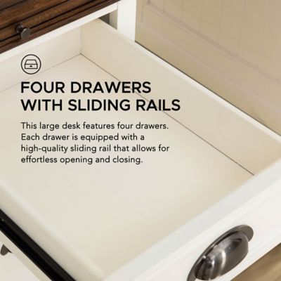 Image showing 6 th Sunjoy 58 in. Double Pedestal Desk Home Office Computer Desk Workstation with Charging Station 3 Drawers and 2 Cabinets