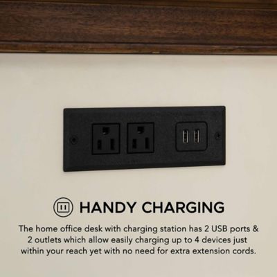 Image showing 7 th Sunjoy 58 in. Double Pedestal Desk Home Office Computer Desk Workstation with Charging Station 3 Drawers and 2 Cabinets