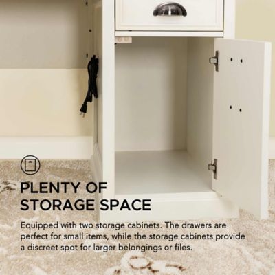 Image showing 9 th Sunjoy 58 in. Double Pedestal Desk Home Office Computer Desk Workstation with Charging Station 3 Drawers and 2 Cabinets