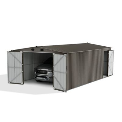 Sunjoy 13 ft. x 20 ft. Outdoor Storage Shed, Metal Carport for cars ,Truck, Bike, Tool, , Light Grey