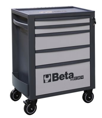 Beta Tools 5-Drawer Rolling Tool Cabinet, Ball Bearing Slides, Rubber Mat Liners, 5 in. Caster, Anti-Fall Edge Worktop, 24004652