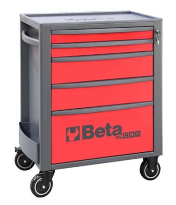 Beta Tools 5-Drawer Rolling Tool Cabinet, Ball Bearing Slides, Rubber Mat Liners, 5 in. Caster, Anti-Fall Edge Worktop, 24004653