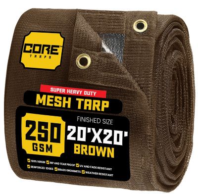 Core Tarps 20 ft. x 20 ft. Polyethylene Heavy Duty Mesh Tarp, UV Resistant, CT-802-20X20