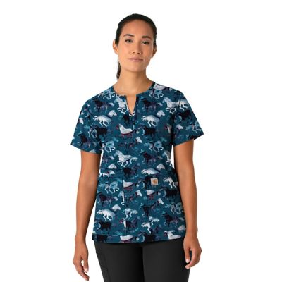 Image showing  Women's Rugged Flex Notch Neck Print Scrub Top