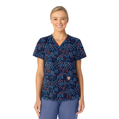 Image showing  Women's Rugged Flex V-Neck Print Scrub Top