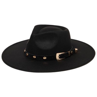 San Diego Hat Company Cth9073 - Faux Felt Fedora With Faux Leather Studded Western Buckle Band