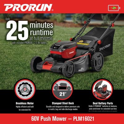 Image showing  60V 21-in. Steel Deck Cordless Push Lawn Mower with 2.5 Ah Battery and Charger