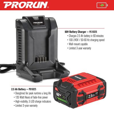 Image showing 5 th PRORUN 60V 21-in. Steel Deck Cordless Push Lawn Mower with 2.5 Ah Battery and Charger