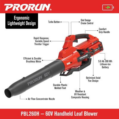 Image showing  190 MPH/810 CFM 60V Cordless Handheld Leaf Blower, Battery and Charger Included