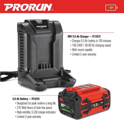Image showing 6 th PRORUN 190 MPH/810 CFM 60V Cordless Handheld Leaf Blower, Battery and Charger Included
