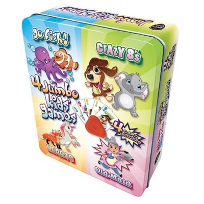Best Value Products 4 Jumbo Kids Games Tin - Includes 4 Decks Of Classic Card Games