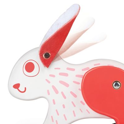 Image showing  Pull Along - Bunny - White & Red - Wooden Animal Toy