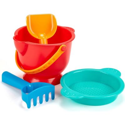 Hape Beach Basics- 4 pc.Playset Includes Bucket Sifter, Rake & Shovel Toys