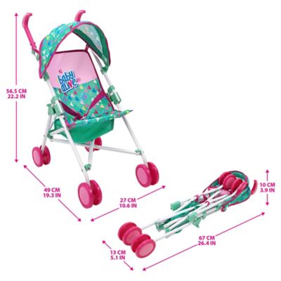 Image showing 3 th Baby Alive Doll Umbrella Stroller - Green, Pink, Hearts, Ages 3 Plus