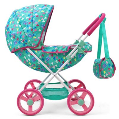Image showing  Deluxe Classic Doll Pram - Green, Pink, Hearts, Age 3 Plus
