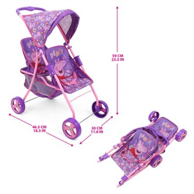 Image showing  Doll Twin Stroller - Purple, Pink, Flowers, Age 3 Plus