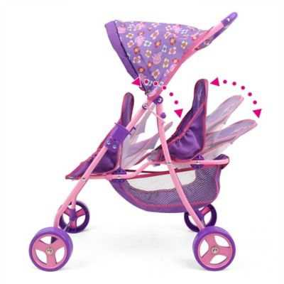 Image showing  Doll Twin Stroller - Purple, Pink, Flowers, Age 3 Plus